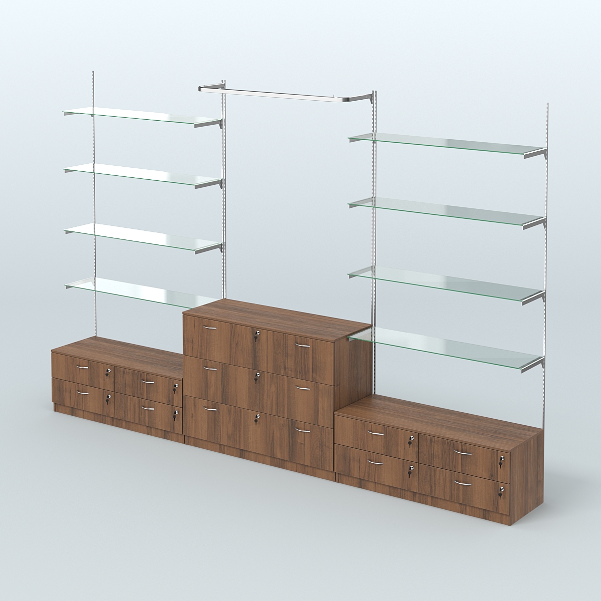 Система Neo Fix с прозрачными полками №6 и тумбами T-12 и Т13 Орех
