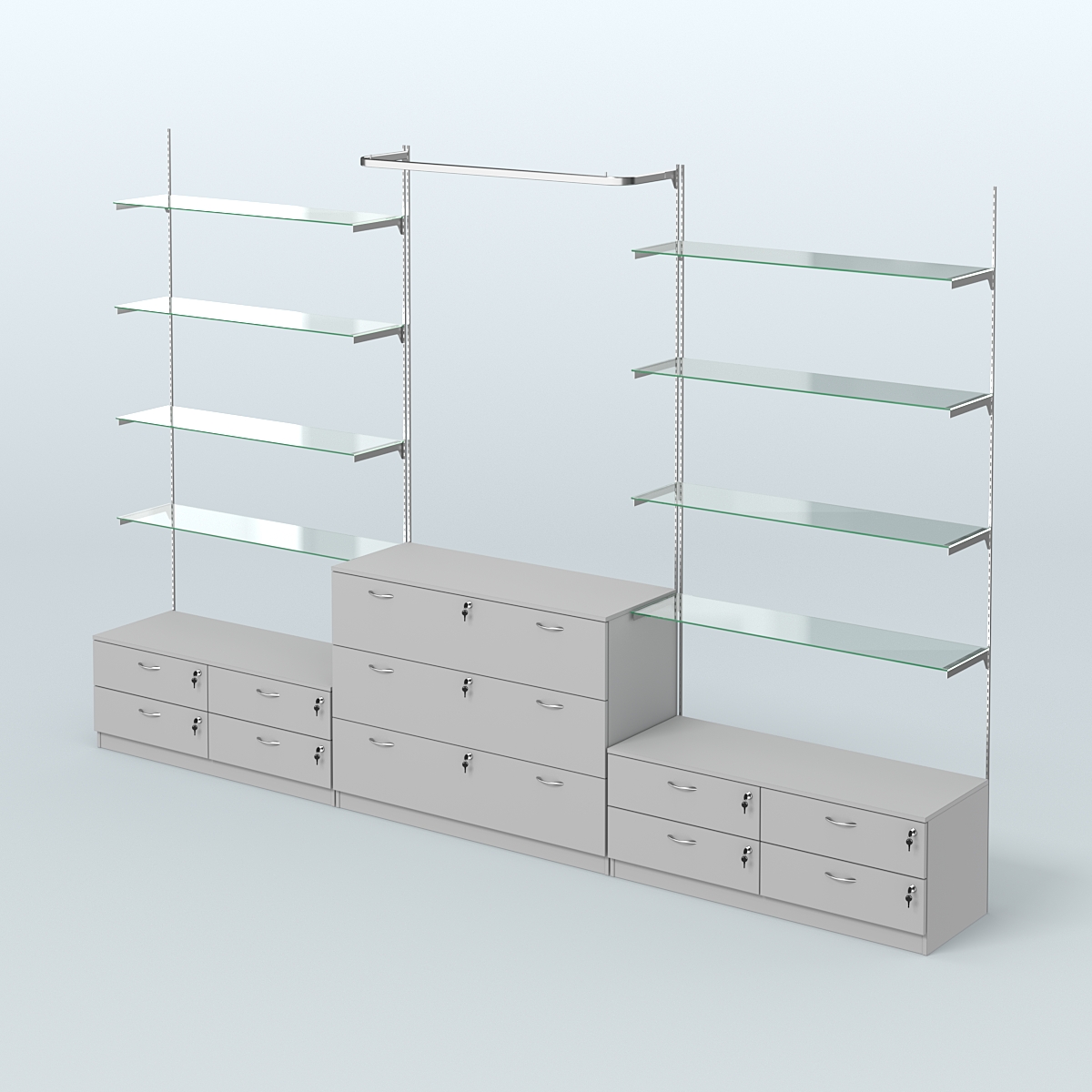 Система Neo Fix с прозрачными полками №6 и тумбами T-12 и Т13 Серый