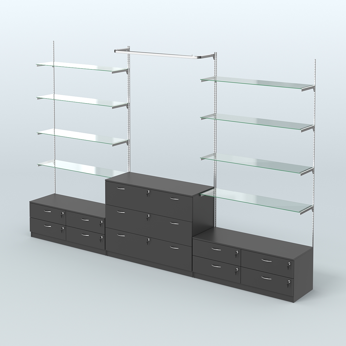 Система Neo Fix с прозрачными полками №6 и тумбами T-12 и Т13 Черный