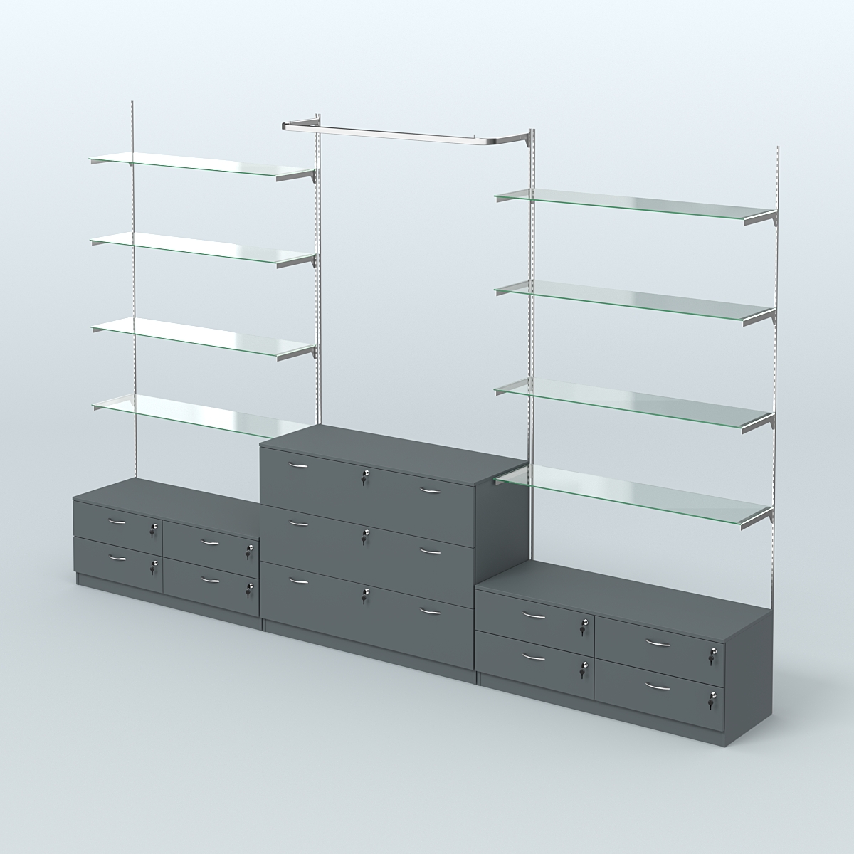 Система Neo Fix с прозрачными полками №6 и тумбами T-12 и Т13 Темно-Серый