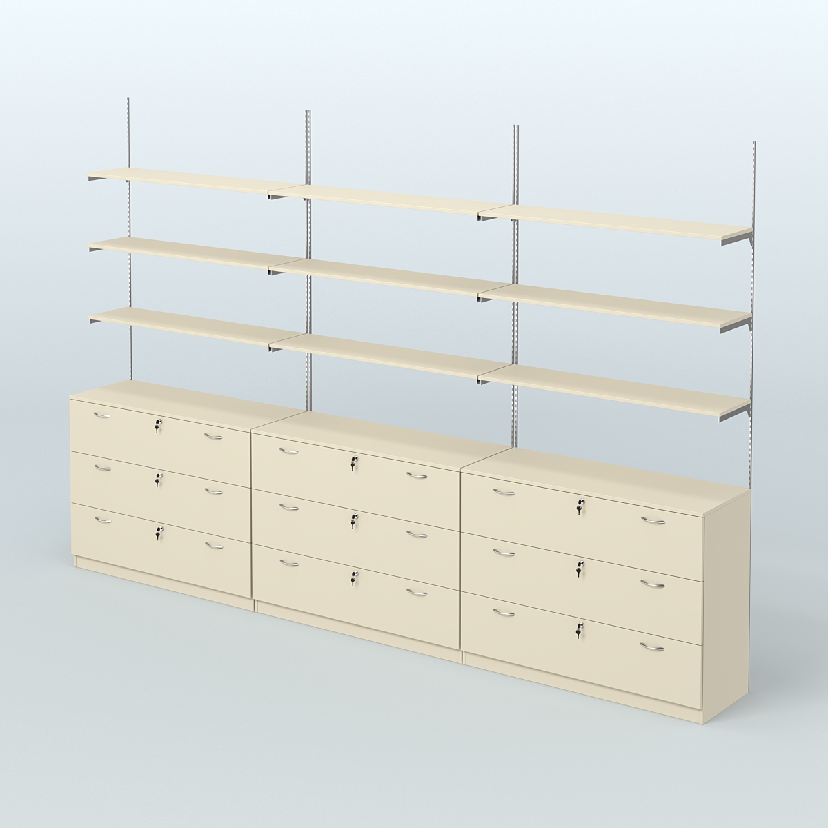 Система Neo Fix №7 с полками из ДСП и тумбами T-13 Крем Вайс