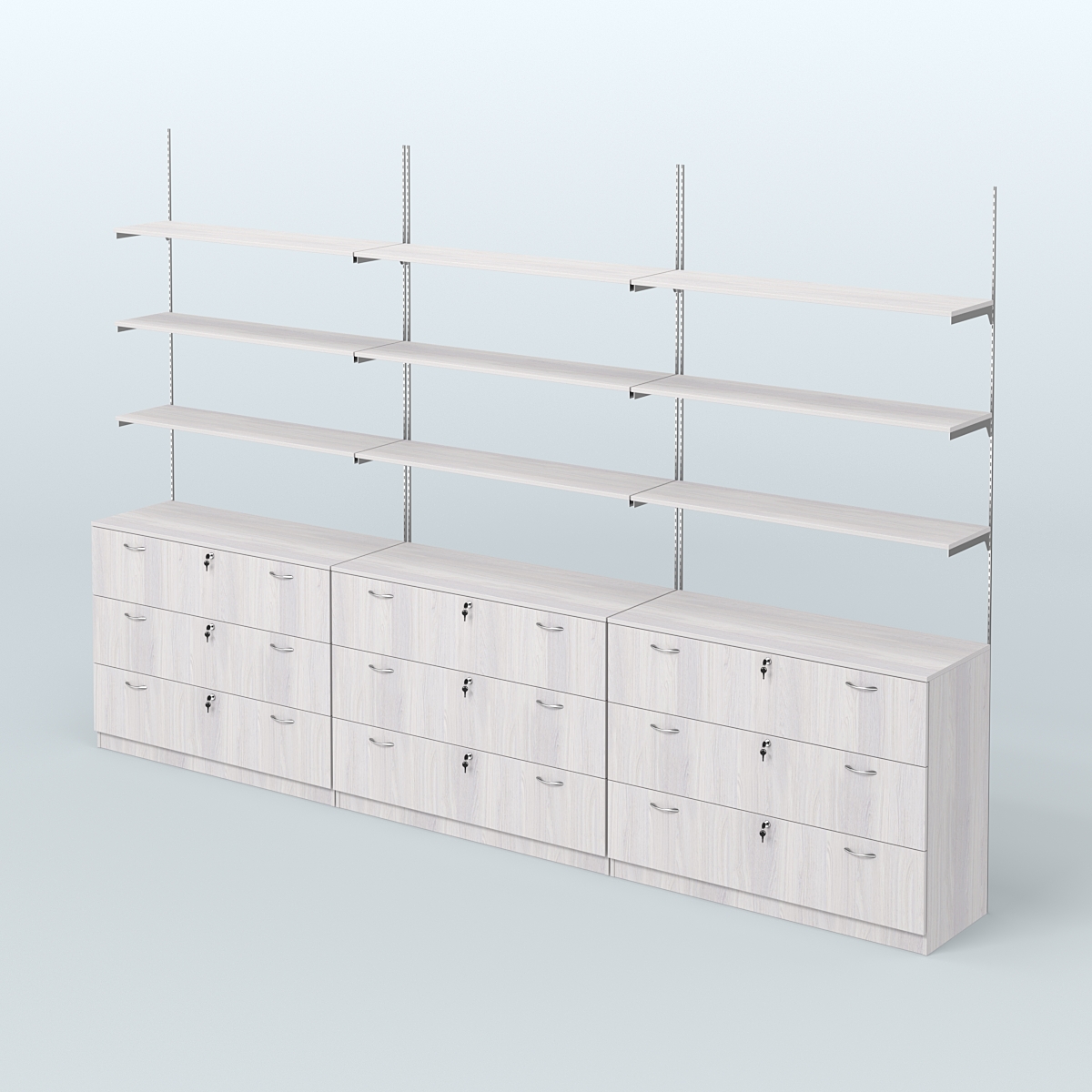 Система Neo Fix №7 с полками из ДСП и тумбами T-13 Ясень Анкор светлый