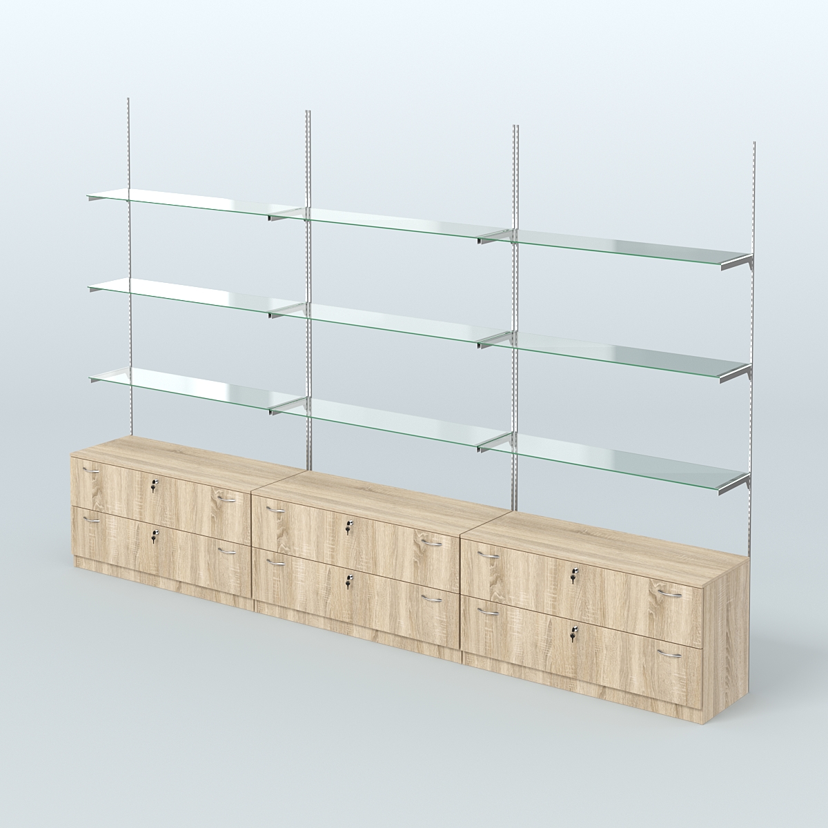 Система Neo Fix №8 со стеклянными полками и тумбами T-12 Дуб Сонома