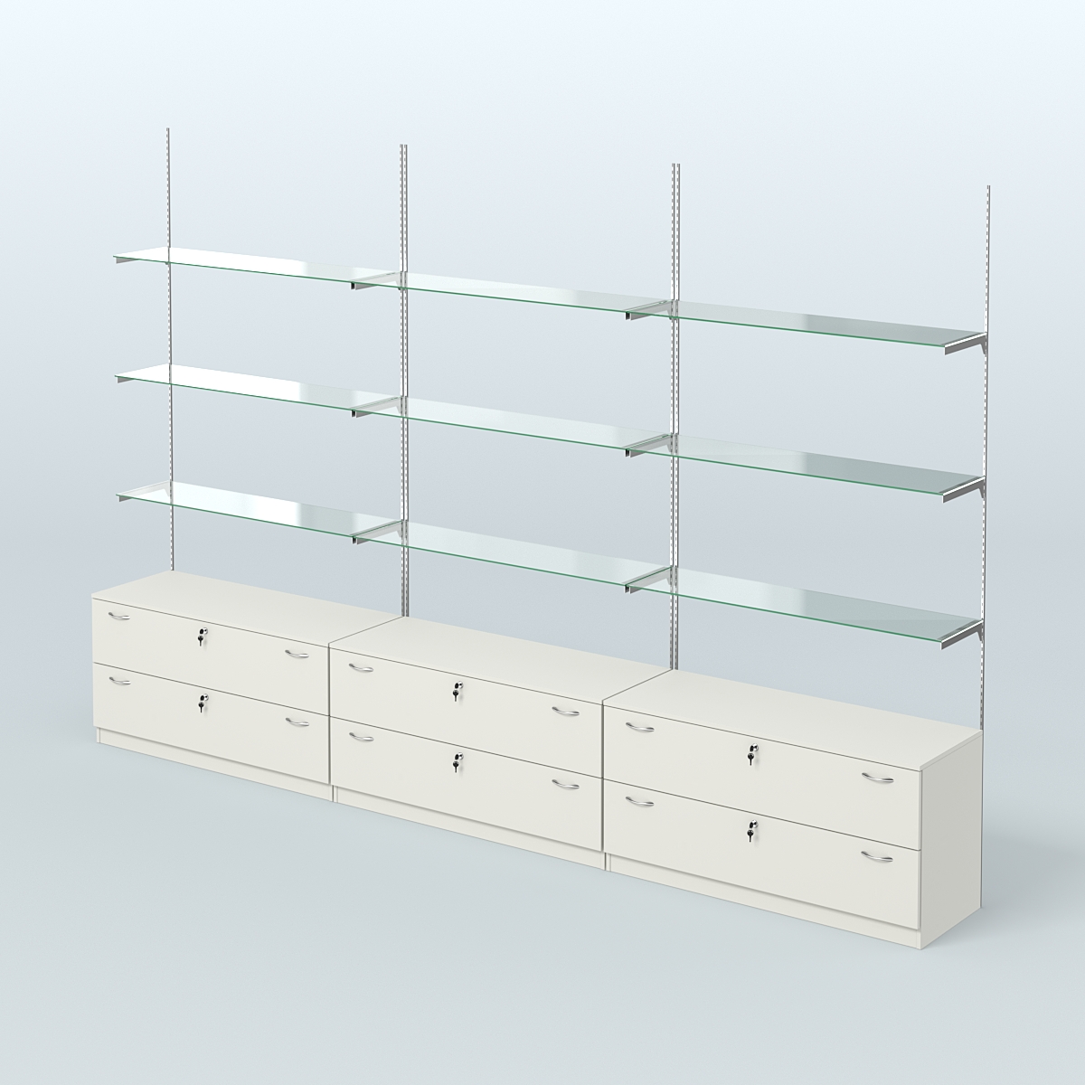 Система Neo Fix №8 со стеклянными полками и тумбами T-12 Белый