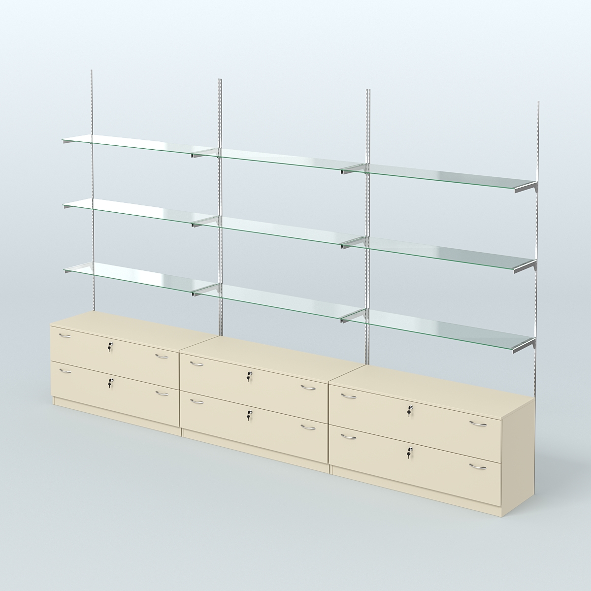 Система Neo Fix №8 со стеклянными полками и тумбами T-12 Крем Вайс
