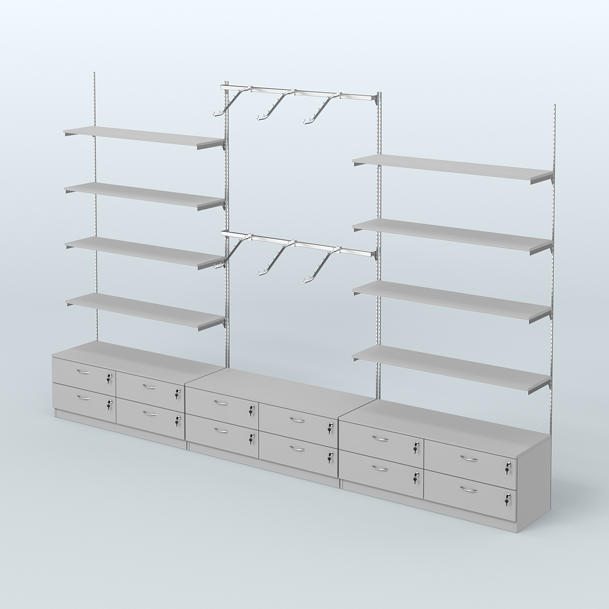 Система Neo Fix №9 с пристенными поручнями, полками из ДСП и тумбами T-14 Серый