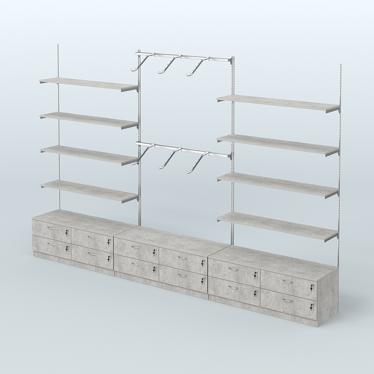 Система Neo Fix №9 с пристенными поручнями, полками из ДСП и тумбами T-14 Метрополитан Грей