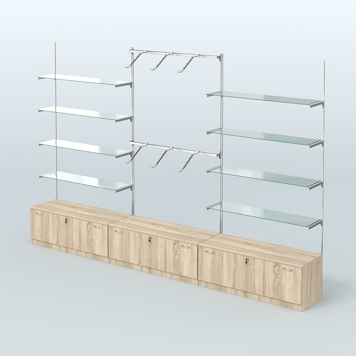 Система Neo Fix №10 с поручнями, стекловидными полками и тумбами T-11 Дуб Сонома