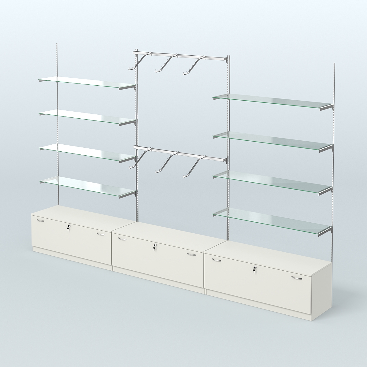 Система Neo Fix №10 с поручнями, стекловидными полками и тумбами T-11 Белый
