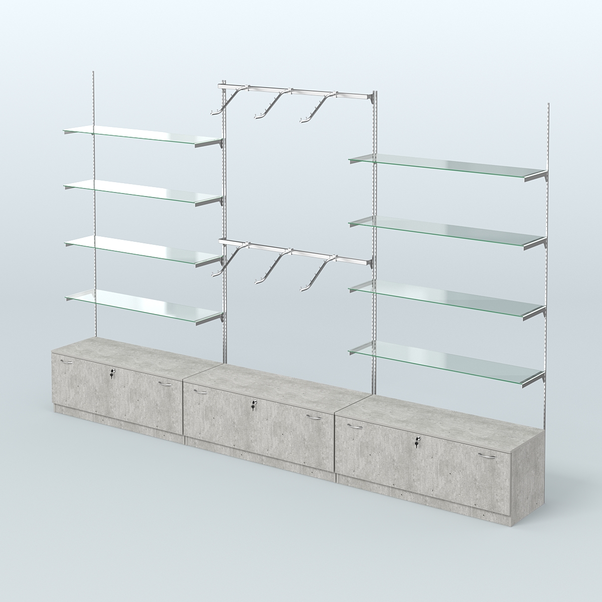 Система Neo Fix №10 с поручнями, стекловидными полками и тумбами T-11 Метрополитан Грей