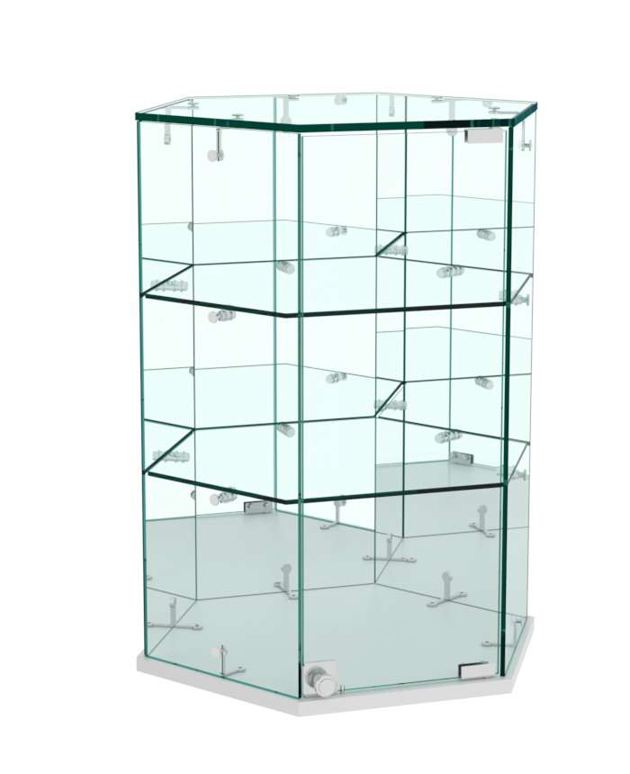 Витрина Истра настольная шестигранная №8  (задние стенки зеркальные) Серый