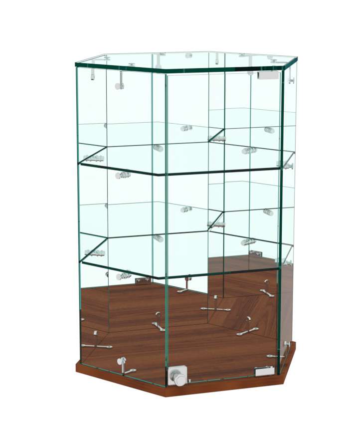 Витрина Истра настольная шестигранная №8  (задние стенки зеркальные) Орех