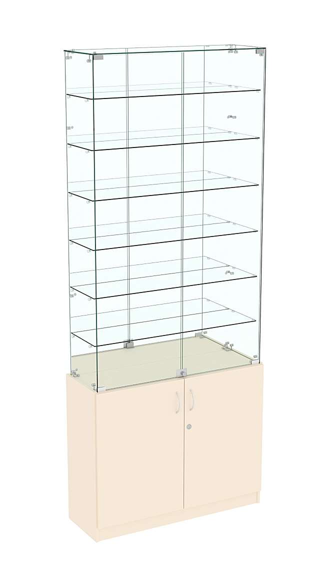 Высокая витрина ИСТРА №734 (задняя стенка - зеркало) Крем Вайс