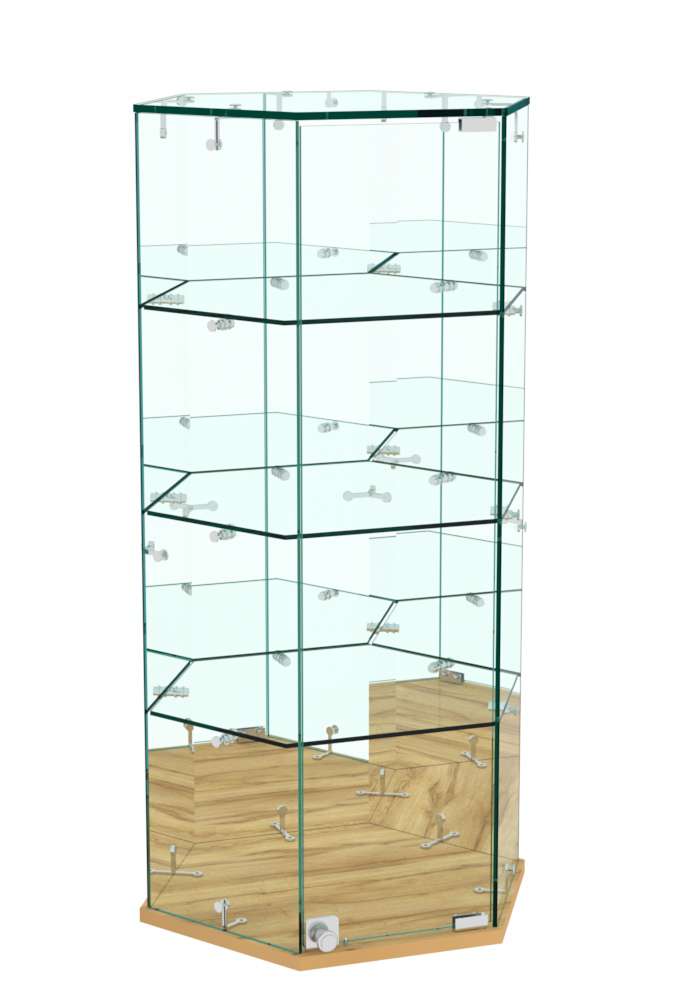 Витрина Истра настольная шестигранная №6 (задние стенки зеркальные) Дуб Золотистый