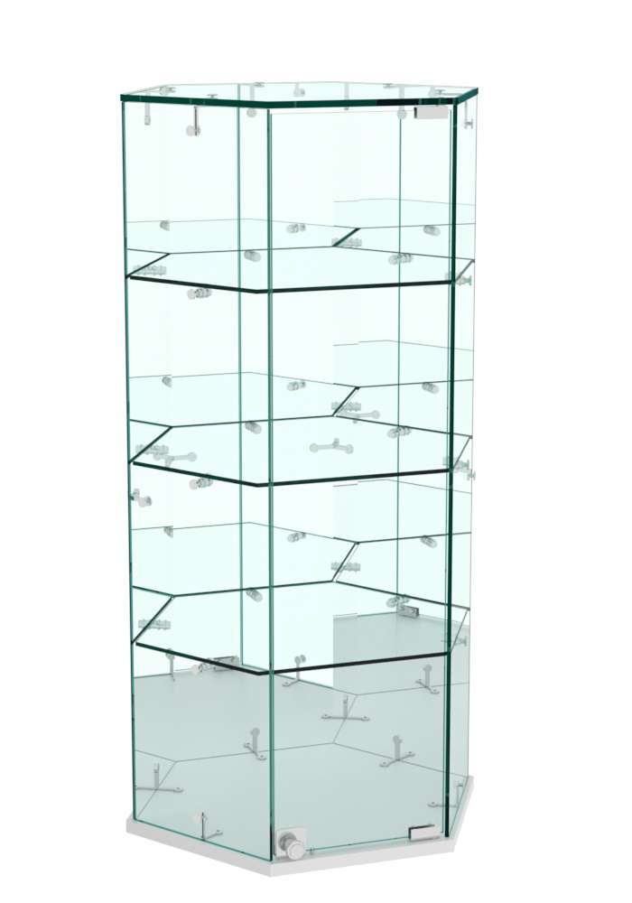 Витрина Истра настольная шестигранная №6 (задние стенки зеркальные) Серый