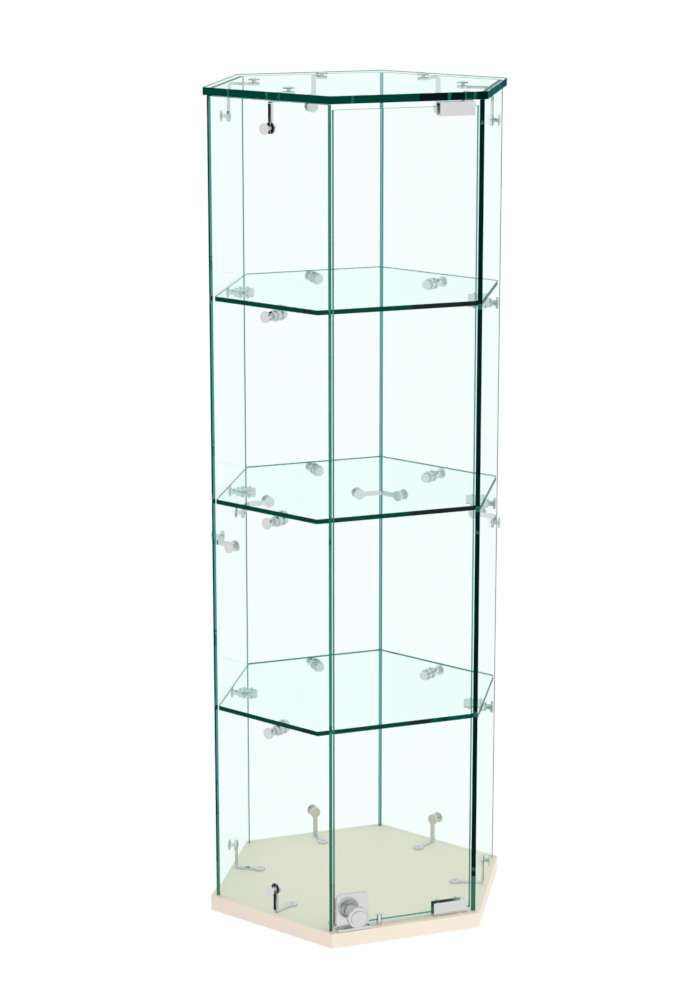 Витрина Истра настольная шестигранная №9  (прозрачная) Крем Вайс