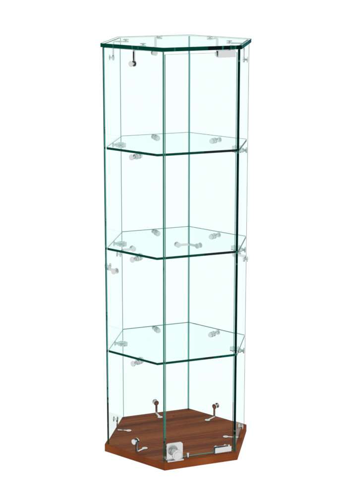 Витрина Истра настольная шестигранная №9  (прозрачная) Орех