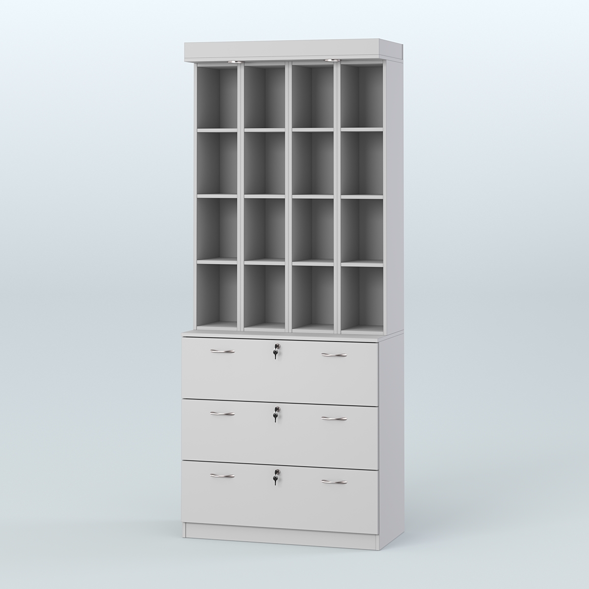 Витрина с тремя выдвижными ящиками для чая и кофе №5-1 (Т18) задняя стенка ДВП Серый