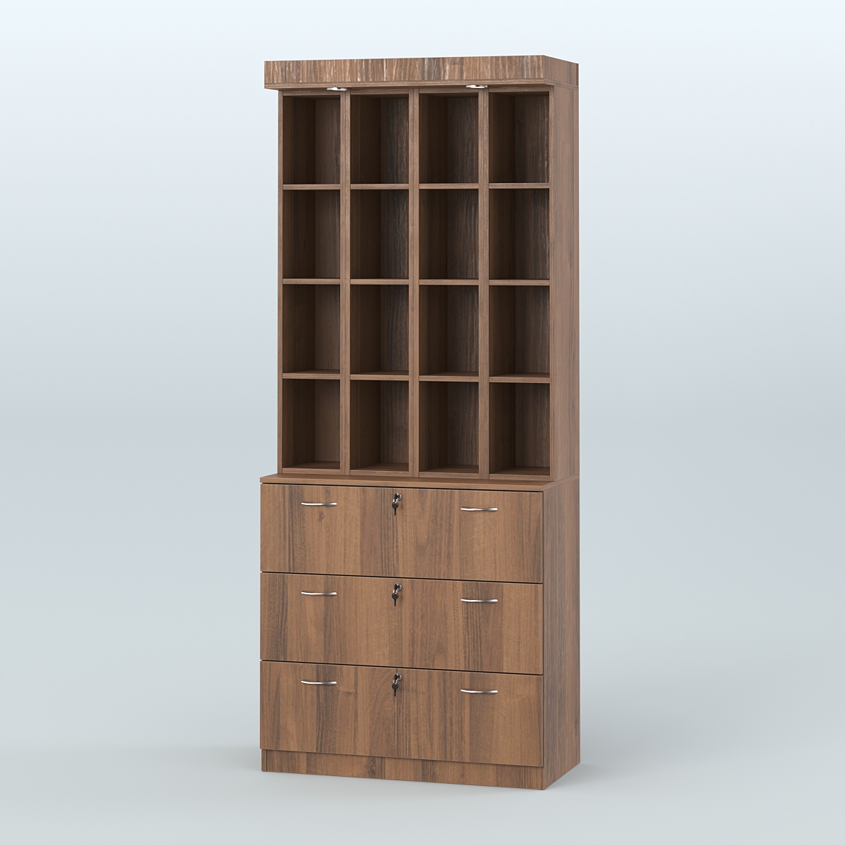 Витрина с тремя выдвижными ящиками для чая и кофе №5-1 (Т18) задняя стенка ДВП Орех