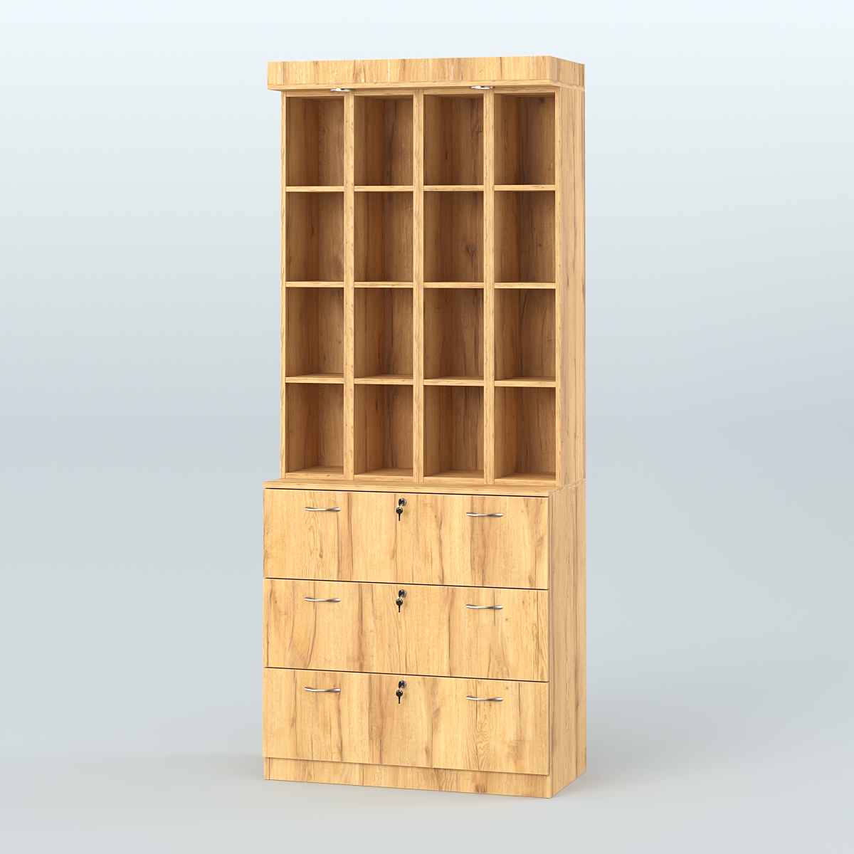 Витрина с тремя выдвижными ящиками для чая и кофе №5-1 (Т18) задняя стенка ДВП Дуб Золотистый