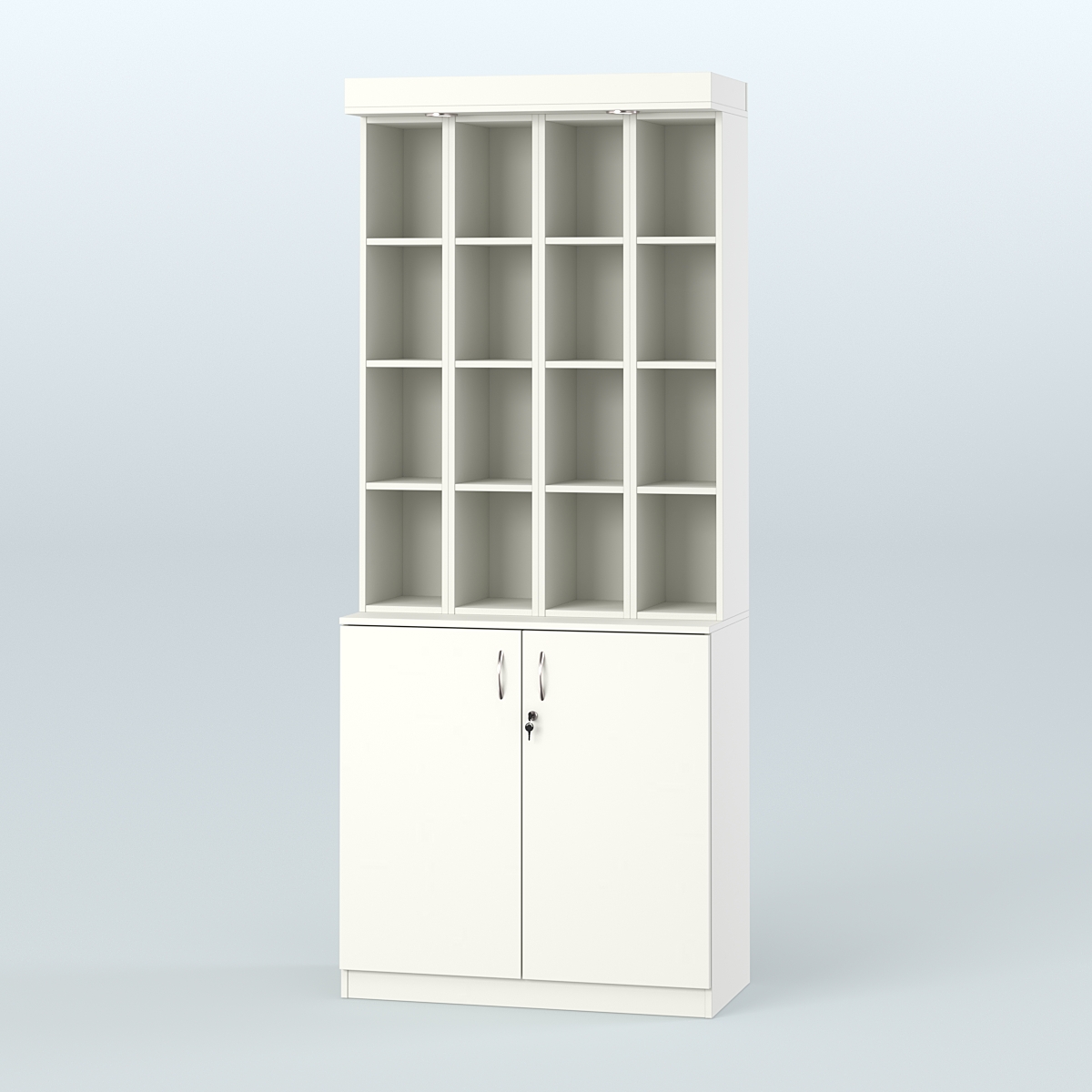 Витрина с узкими ячейками для чая и кофе №6-1 (Т27) задняя стенка ДВП Белый