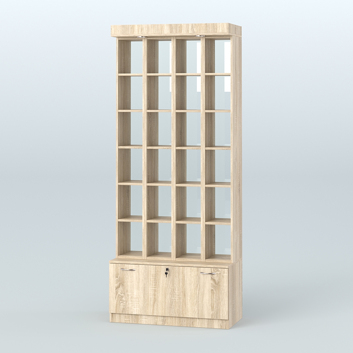 Витрина с каркасом из ДСП для чая и кофе №1-2 (Т16) - задняя стенка Стекло Дуб сонома