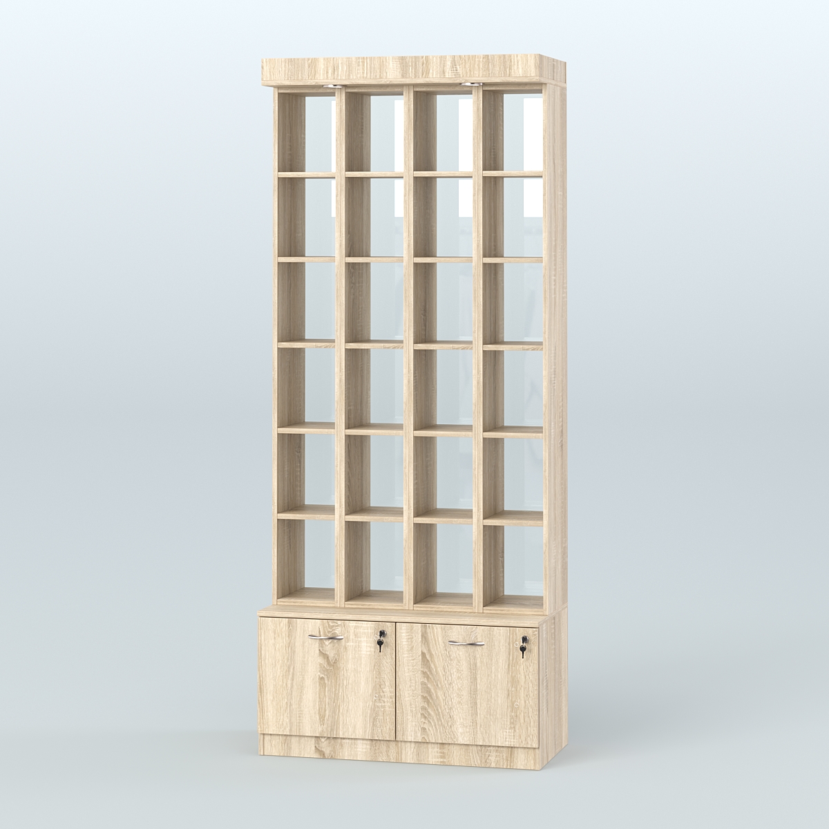 Витрина с верхней подсветкой для чая и кофе №3-2 (Т20) задняя стенка Стекло Дуб сонома