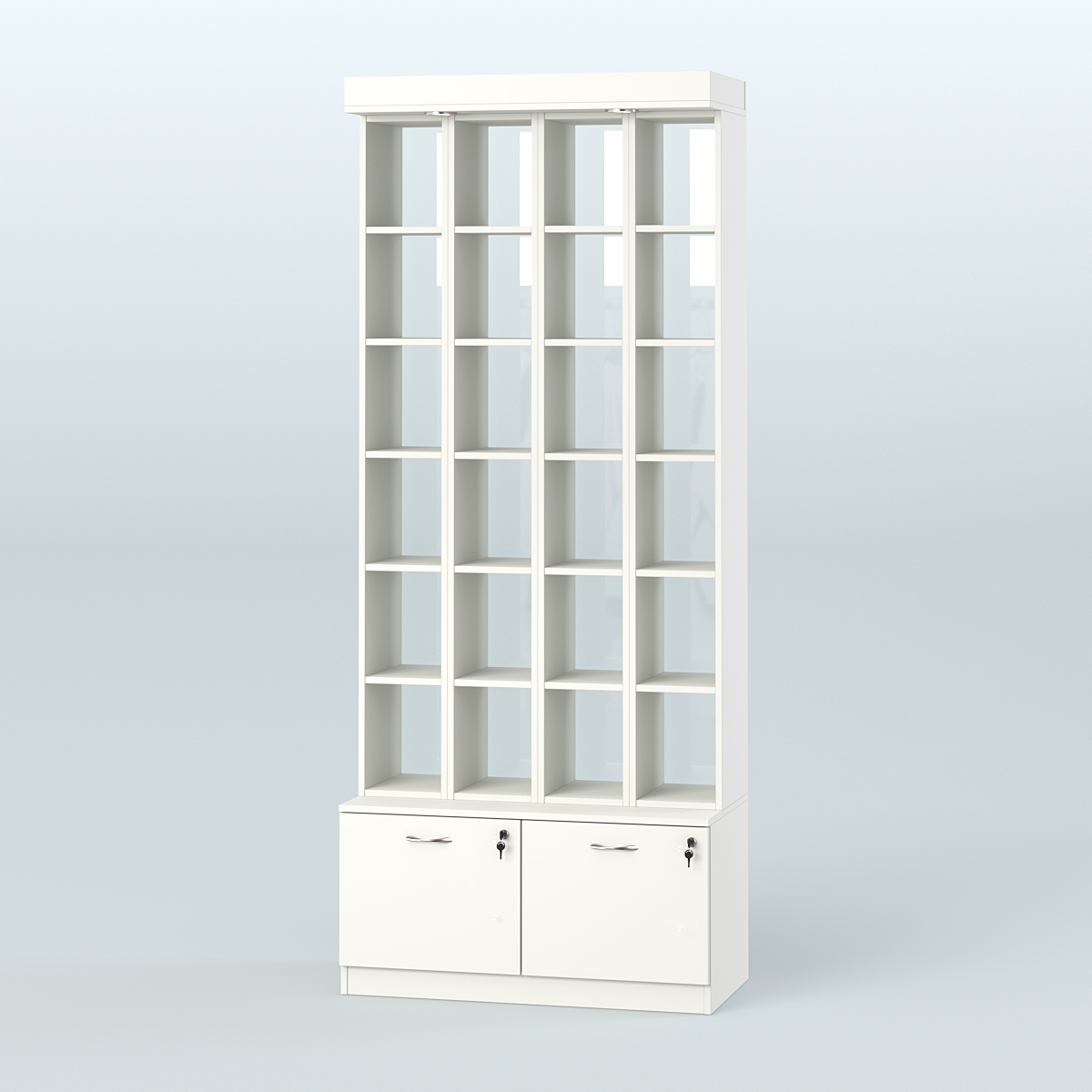 Витрина с верхней подсветкой для чая и кофе №3-2 (Т20) задняя стенка Стекло Белый