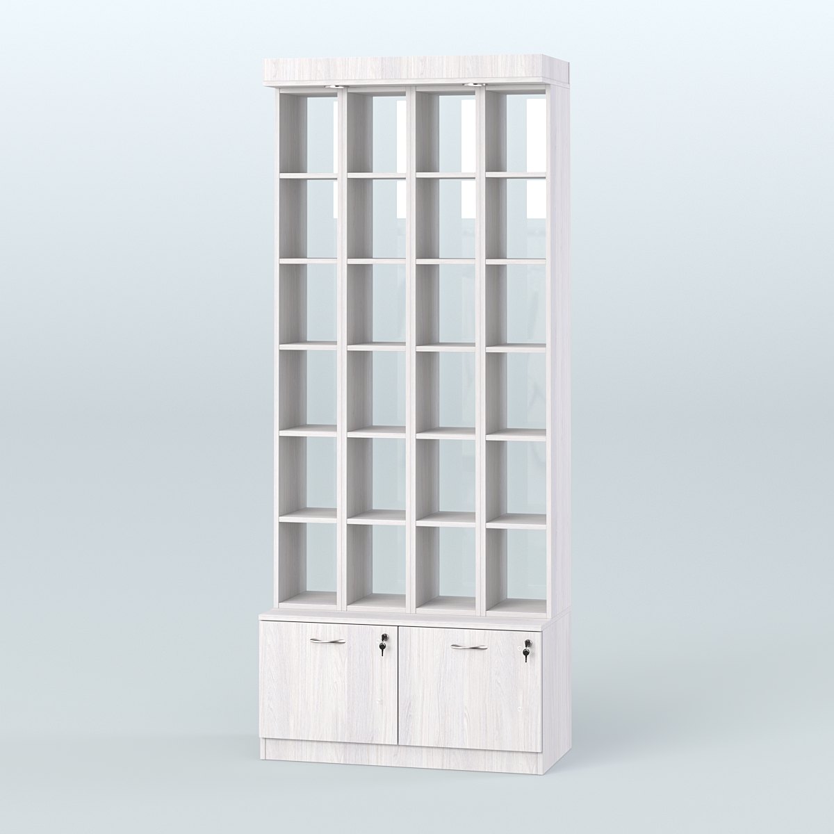 Витрина с верхней подсветкой для чая и кофе №3-2 (Т20) задняя стенка Стекло Ясень Анкор светлый