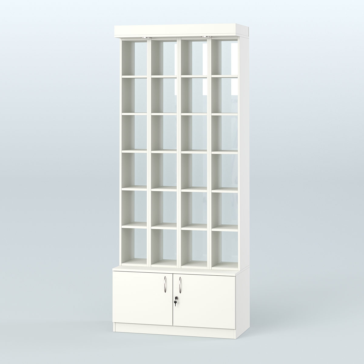 Витрина с подиумом-накопителем для чая и кофе №4-2 (Т25) задняя стенка Стекло Белый