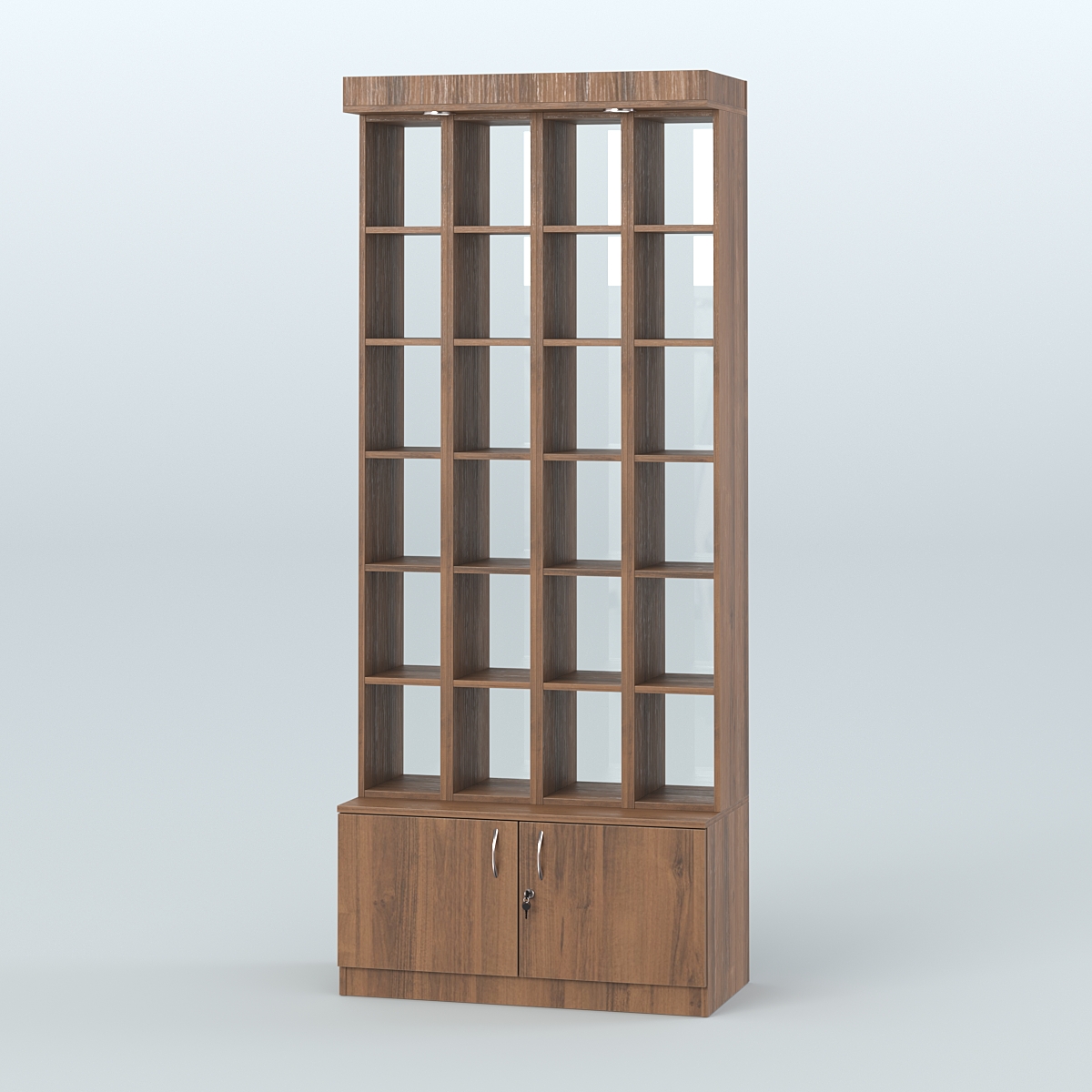 Витрина с подиумом-накопителем для чая и кофе №4-2 (Т25) задняя стенка Стекло Орех