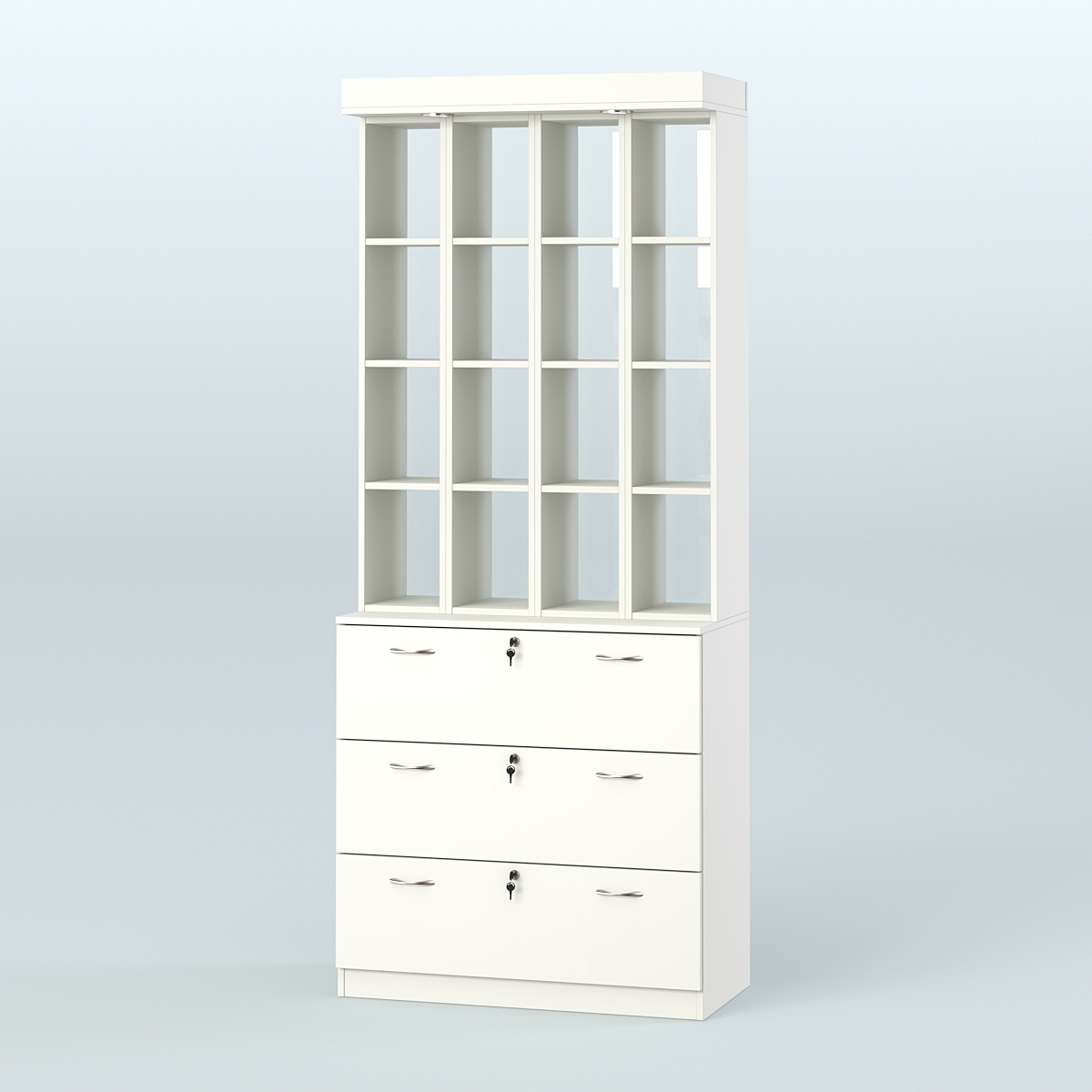 Витрина с накопителями на замке для чая и кофе №5-2 (Т18) задняя стенка Стекло Белый