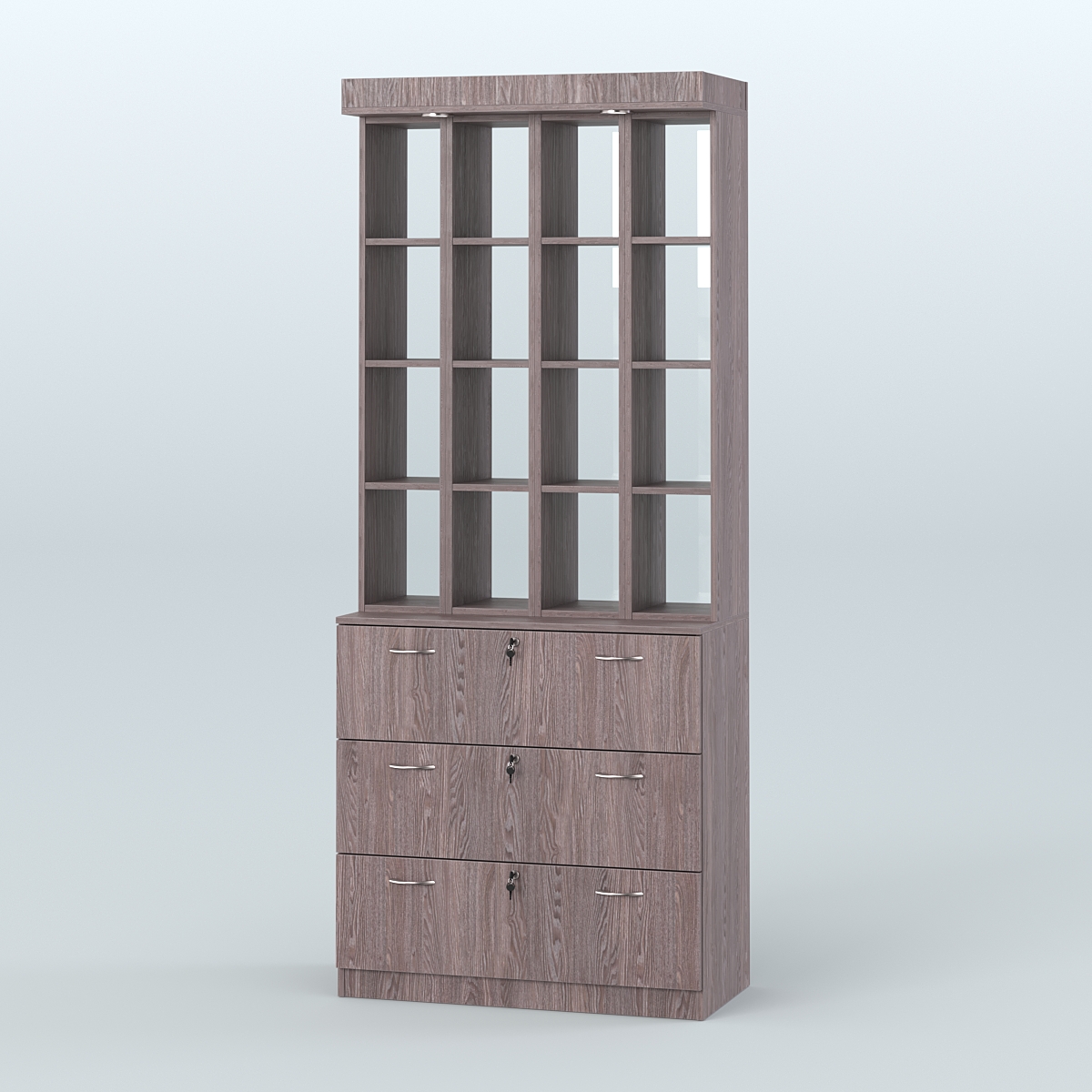 Витрина с накопителями на замке для чая и кофе №5-2 (Т18) задняя стенка Стекло Ясень Анкор темный