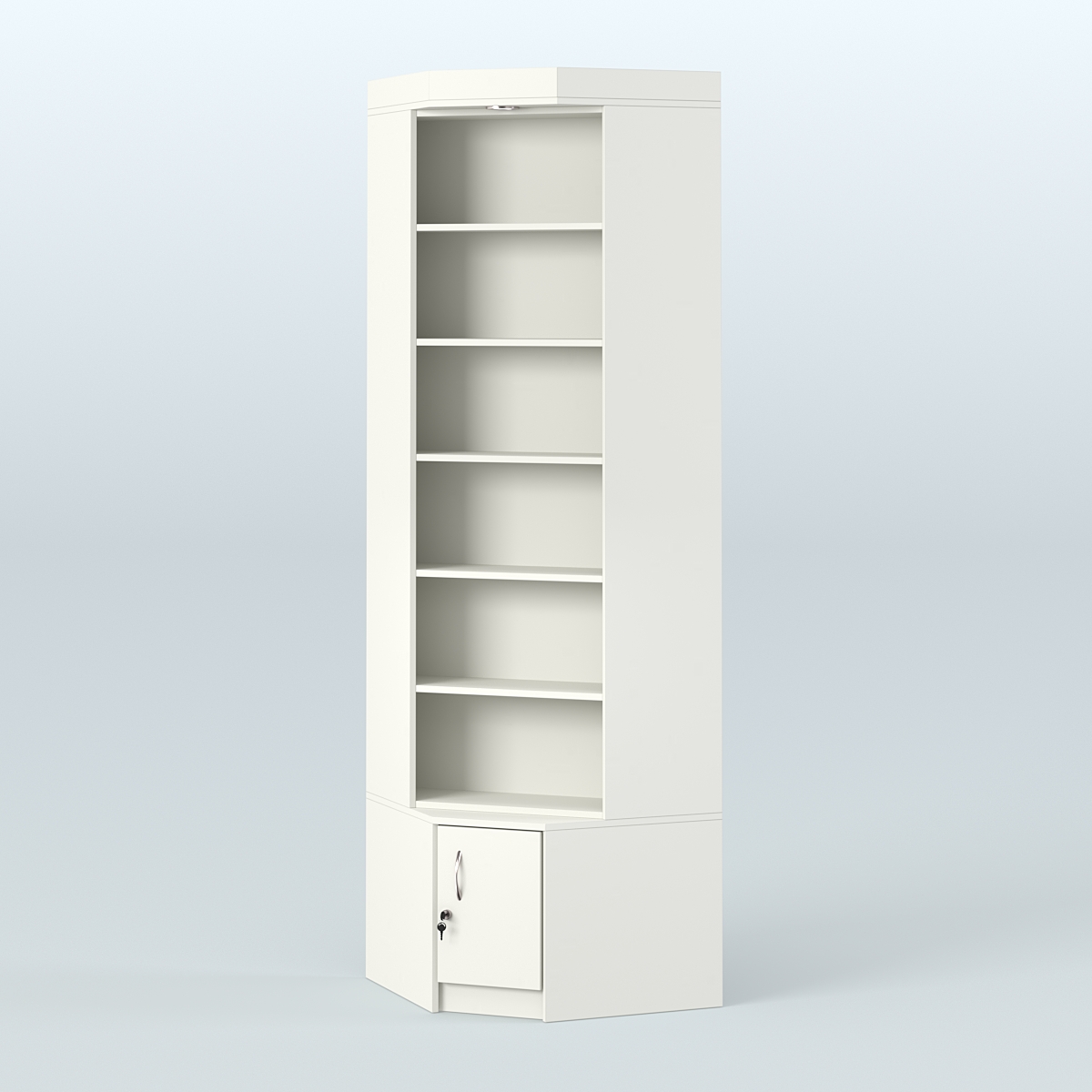 Витрина с пятью полками для чая и кофе угловая №1-1 задняя стенка ДВП Белый