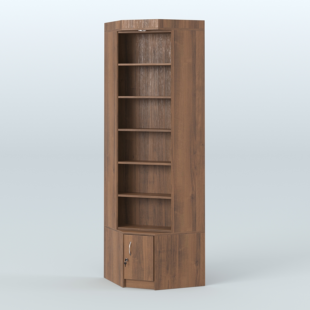 Витрина с пятью полками для чая и кофе угловая №1-1 задняя стенка ДВП Орех