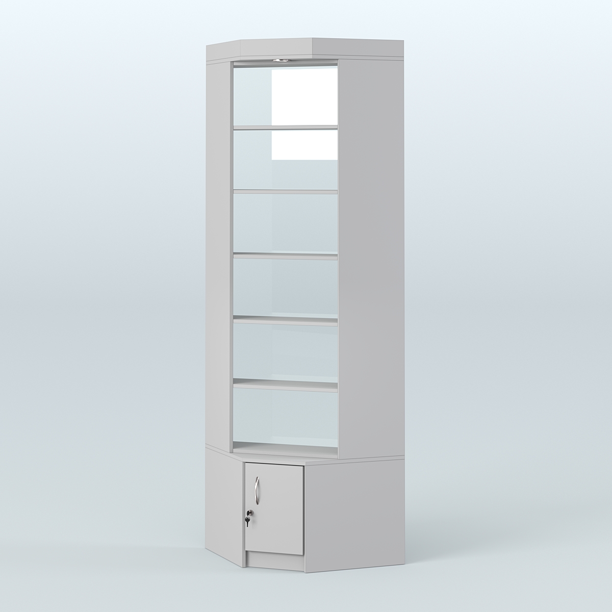 Витрина с верхней подсветкой для чая и кофе угловая №1-2 задняя стенка Стекло Серый