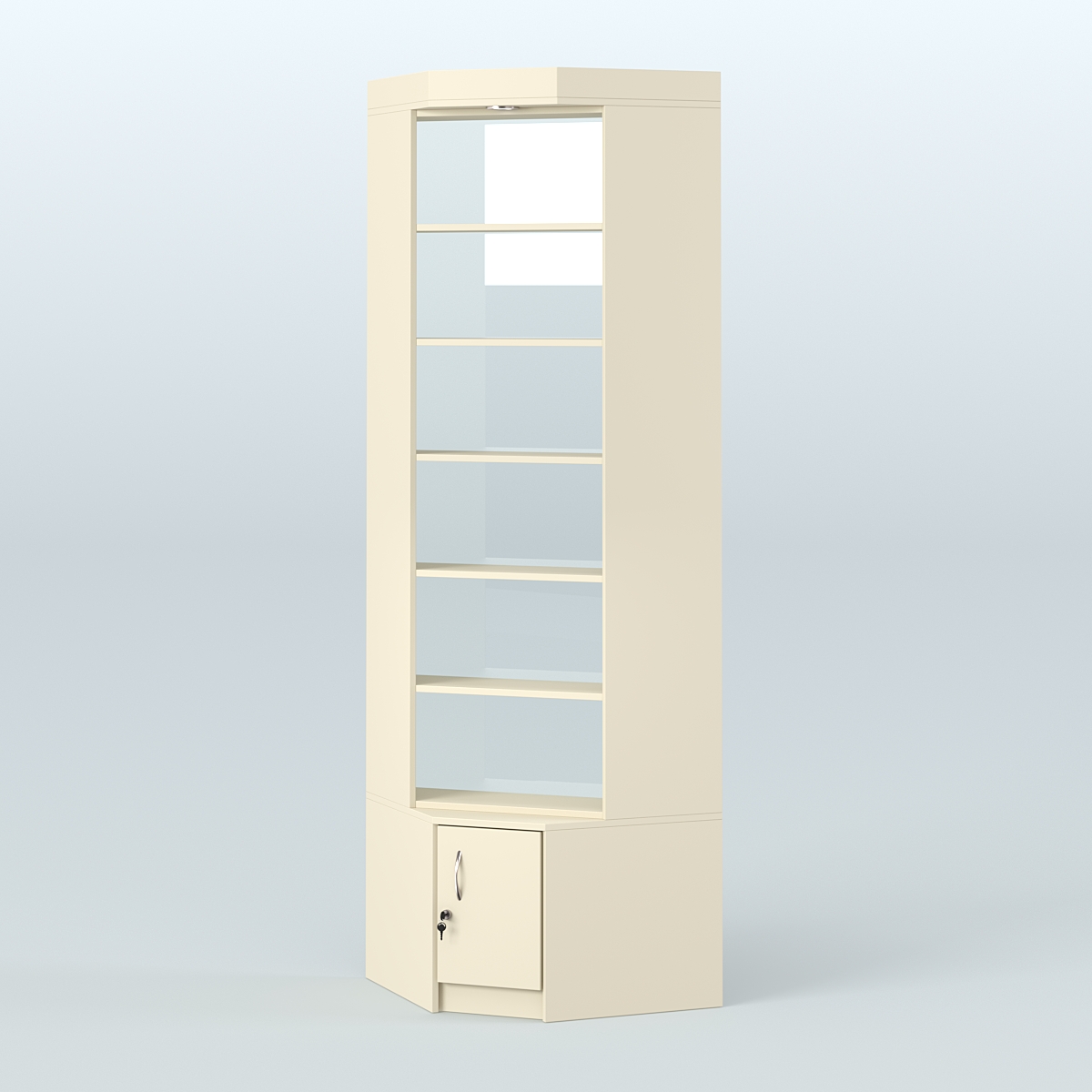 Витрина с верхней подсветкой для чая и кофе угловая №1-2 задняя стенка Стекло Крем Вайс