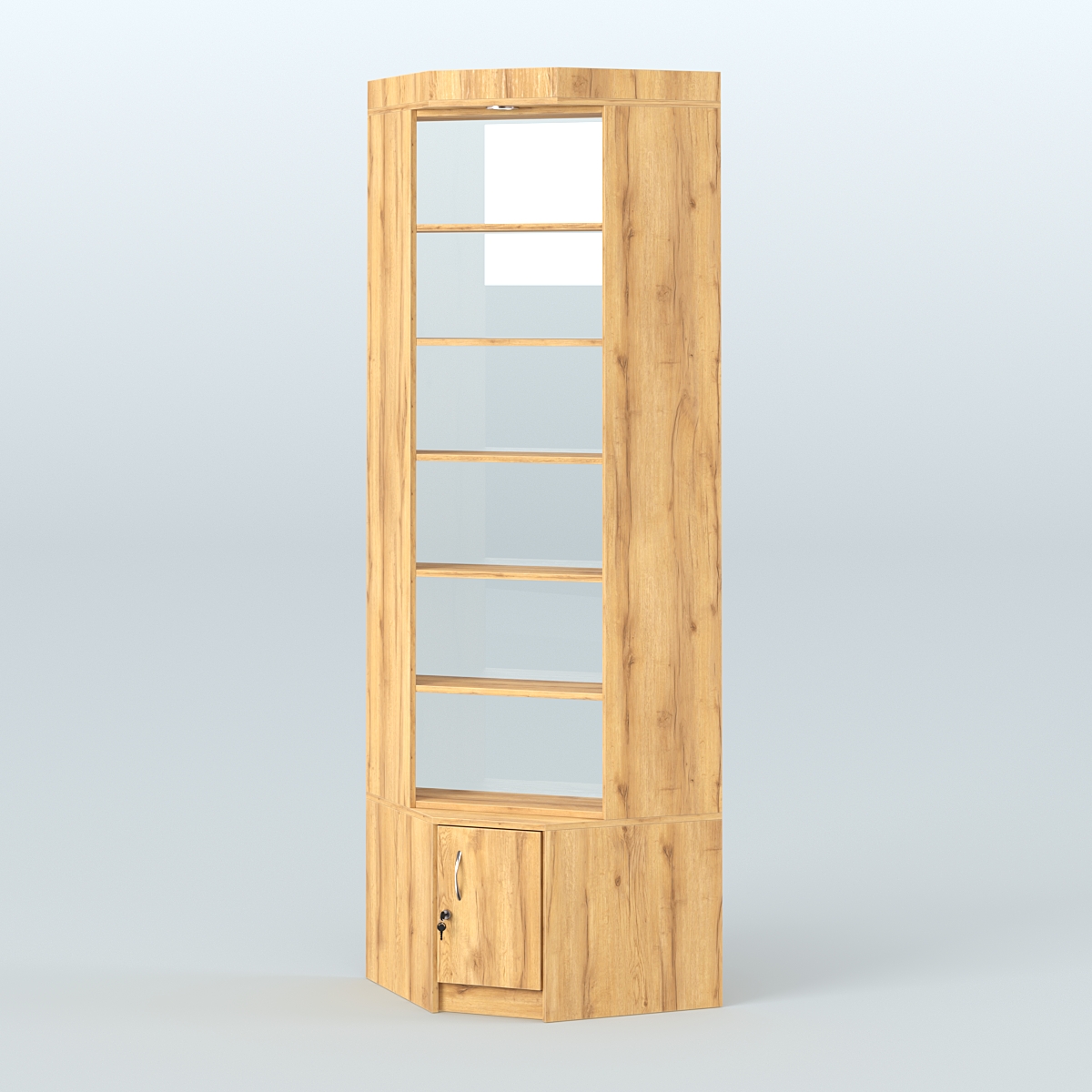 Витрина с верхней подсветкой для чая и кофе угловая №1-2 задняя стенка Стекло Дуб Золотистый