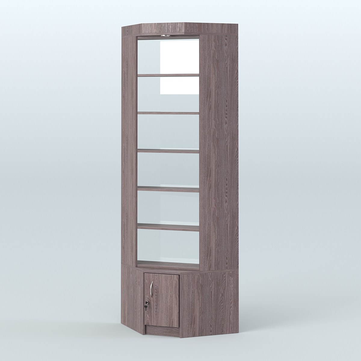 Витрина с верхней подсветкой для чая и кофе угловая №1-2 задняя стенка Стекло Ясень Анкор темный