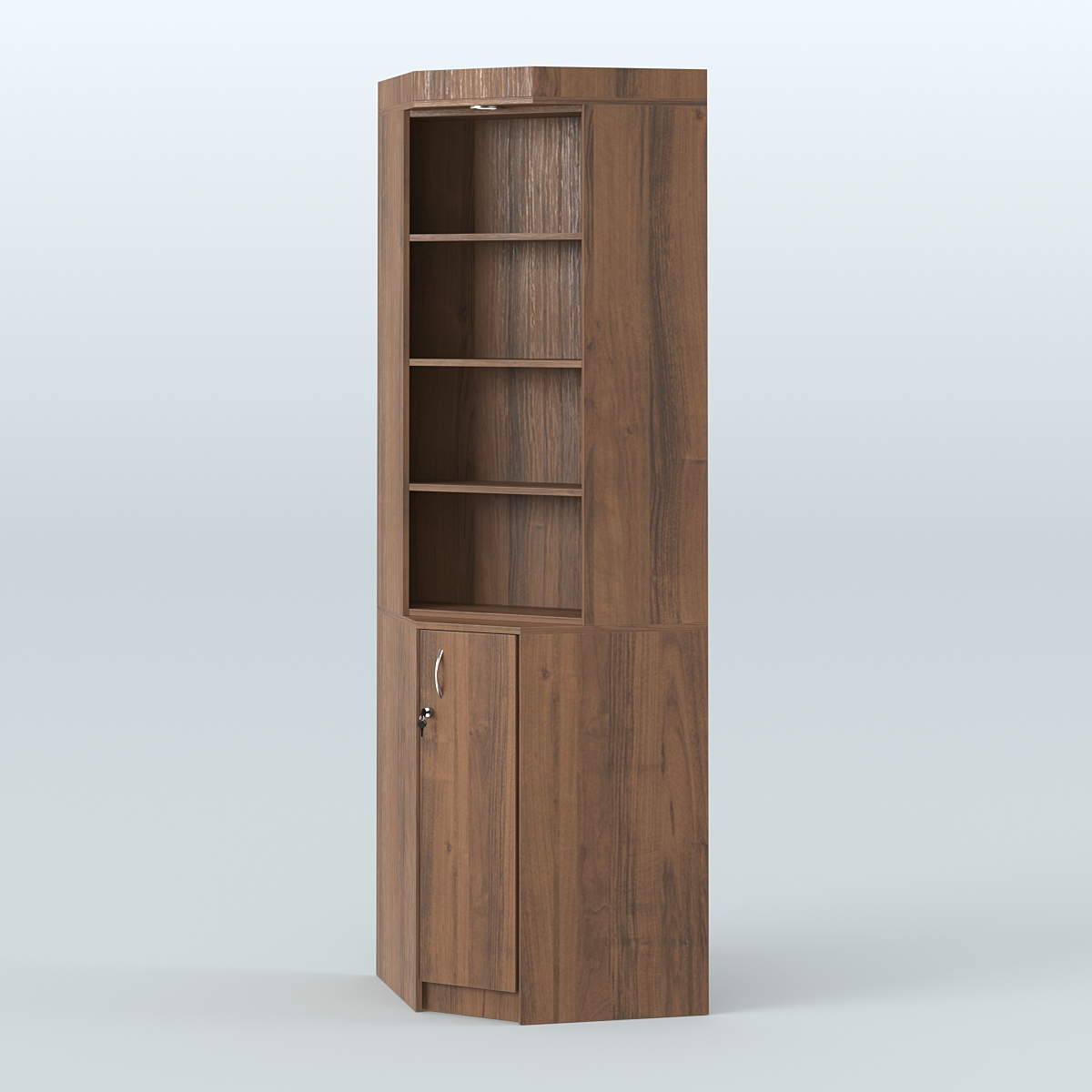 Витрина с большим накопителем для чая и кофе угловая №2-1 задняя стенка ДВП Орех