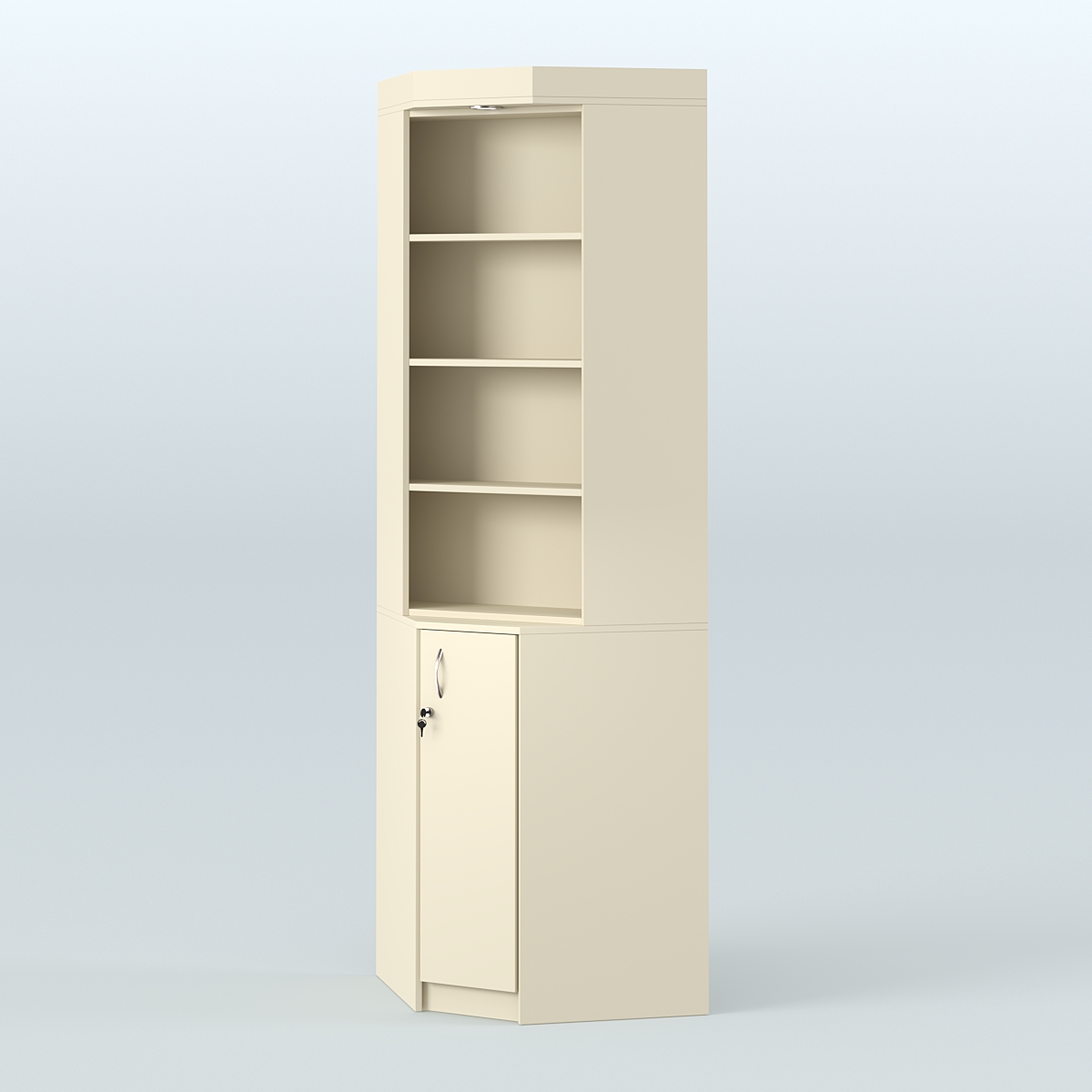 Витрина с большим накопителем для чая и кофе угловая №2-1 задняя стенка ДВП Крем Вайс