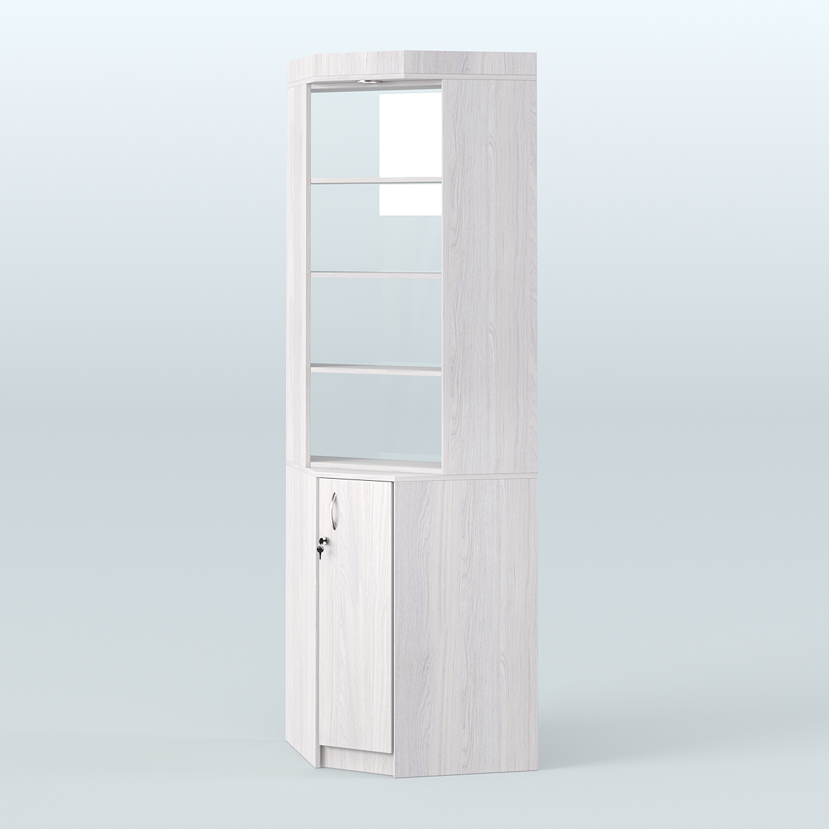 Витрина из ДСП для чая и кофе угловая №2-2 задняя стенка Стекло Ясень Анкор светлый