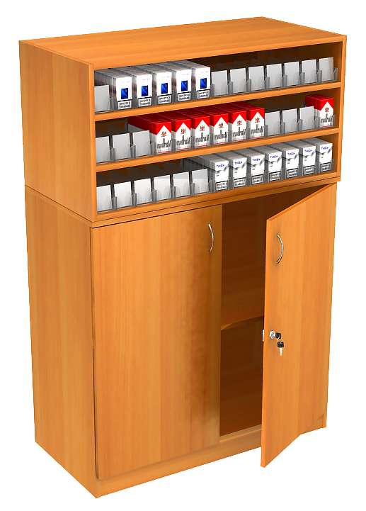 Прилавок для сигарет Т-27 высокий с тумбой и акриловыми диспенсерами Белый