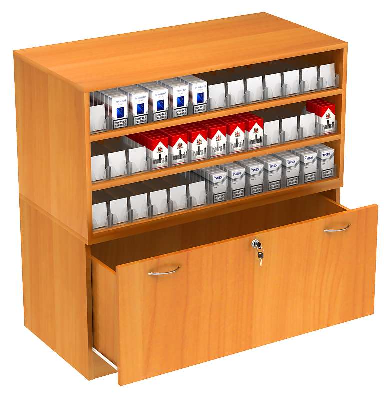 Прилавок для сигарет Т-16 с большим нижним ящиком и акриловыми диспенсерами Белый