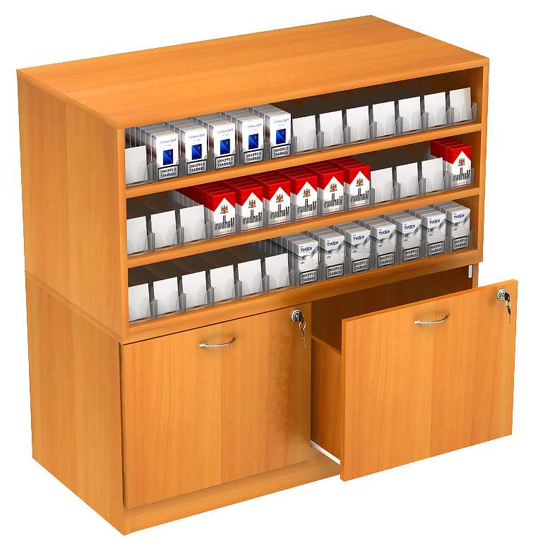 Прилавок для сигарет Т-20 с тремя полками под акриловые диспенсеры Дуб Сонома