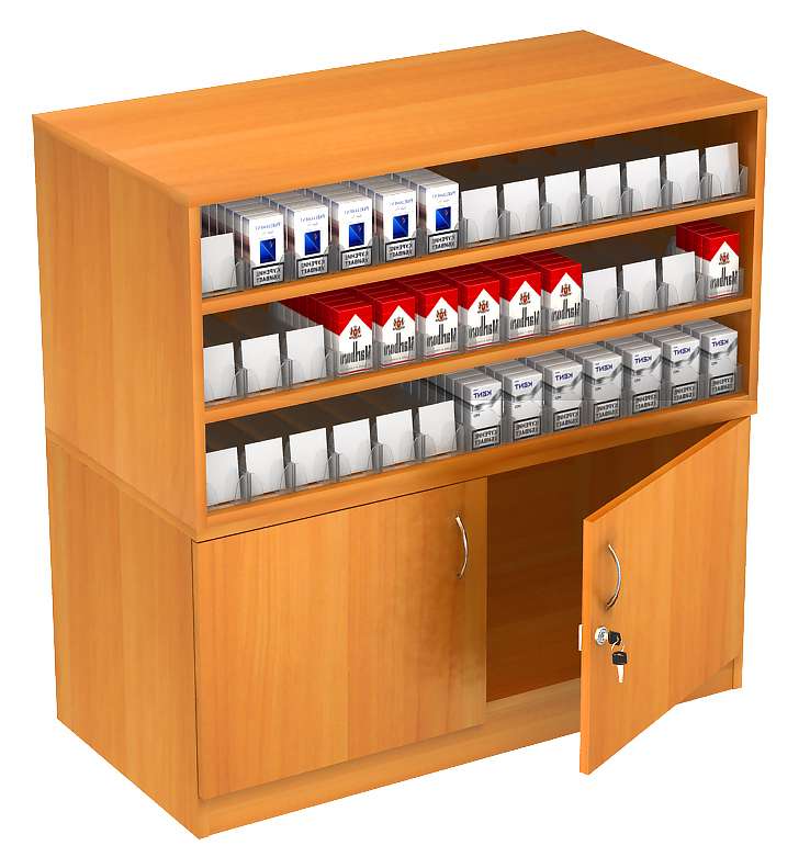 Прилавок для сигарет Т-25 с накопителем и тремя рядами акриловых диспенсеров Белый