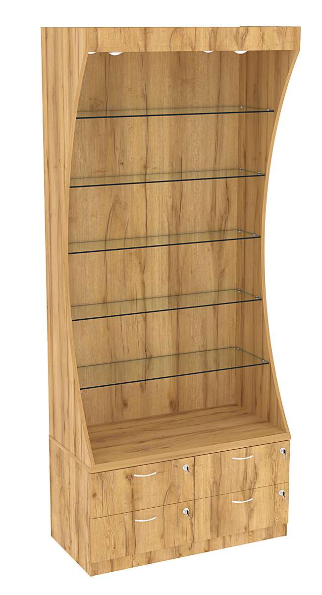 Витрина Радуга с прозрачными полками и выдвижными ящиками №2-1 (Т-19) З/C-ДВП Дуб Золотистый