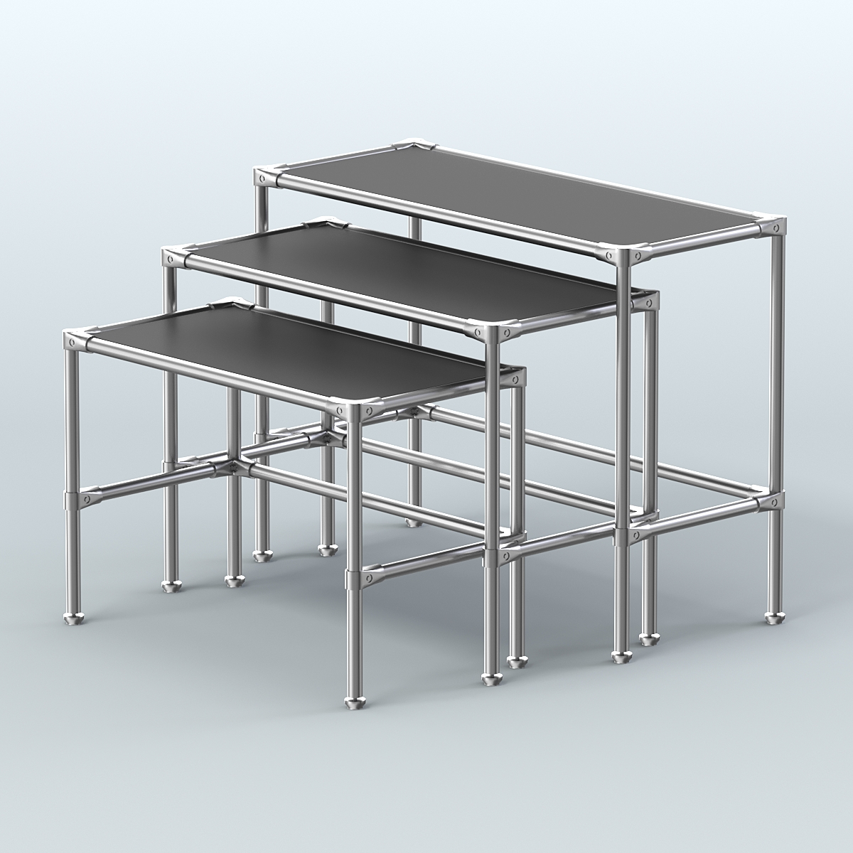 Комплект столов №1-4 с полками ДСП 16мм Черный