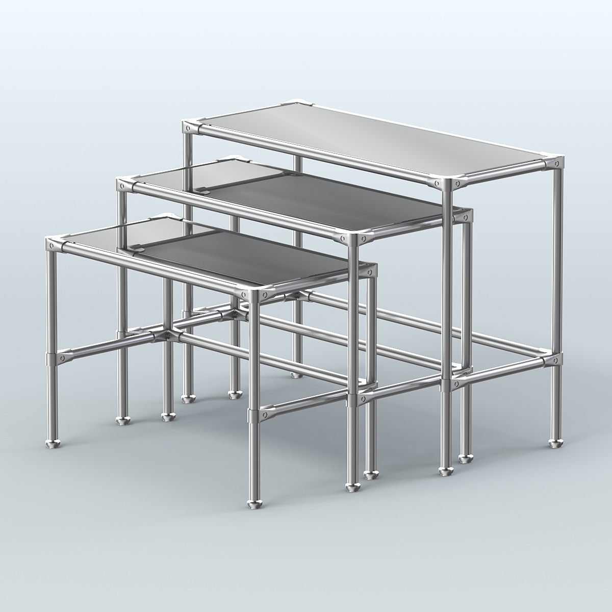 Комплект столов №1-5 с полками зеркало 4мм Серый