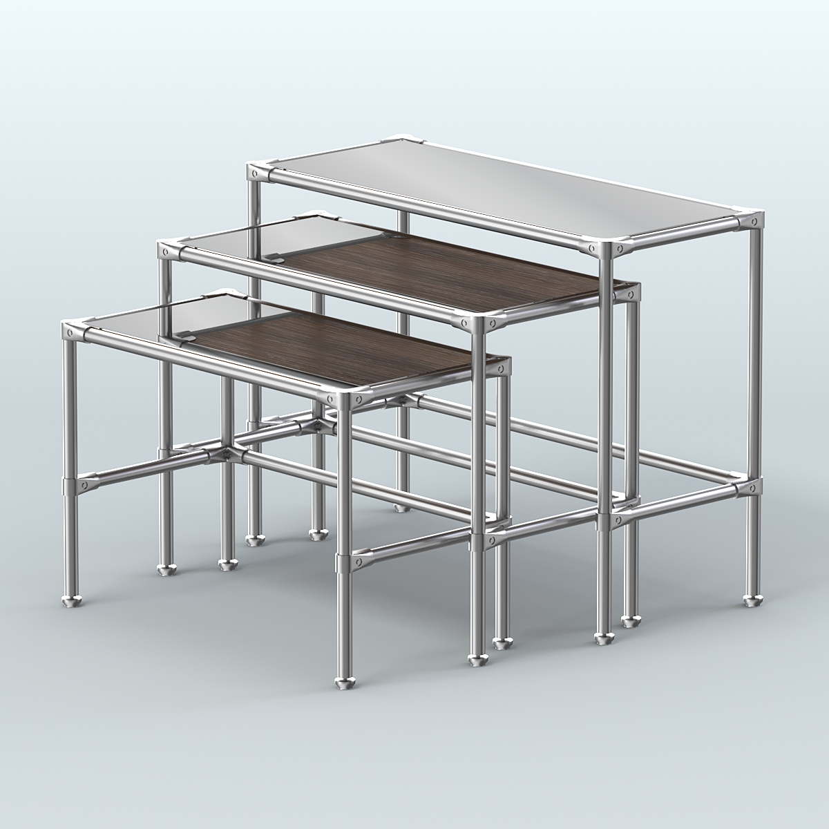 Комплект столов №1-5 с полками зеркало 4мм Орех